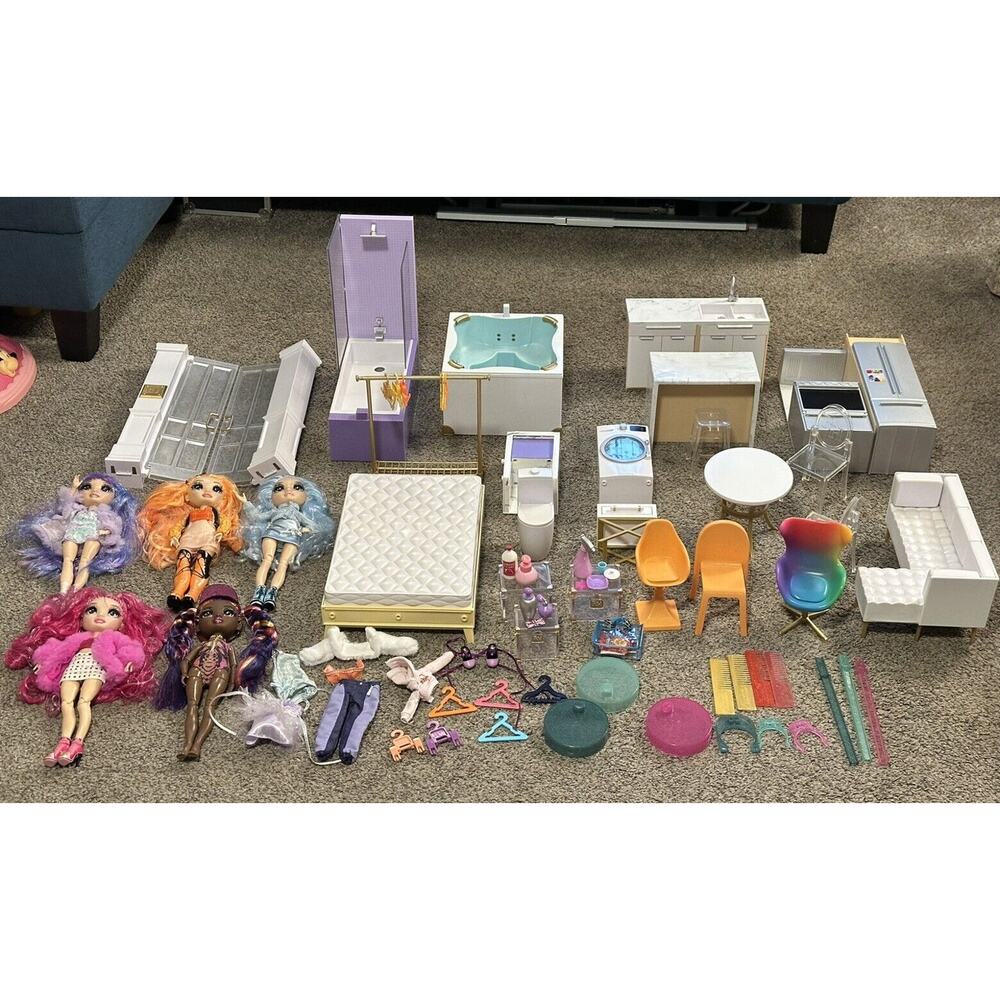 Rainbow High Lot Dolls Furniture Accessories Shoes Clothes House Salon Tub Bed